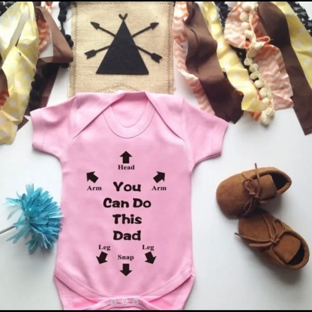 New pink “you Can Do This Dad” baby romper, funny baby shower gift, Daddy